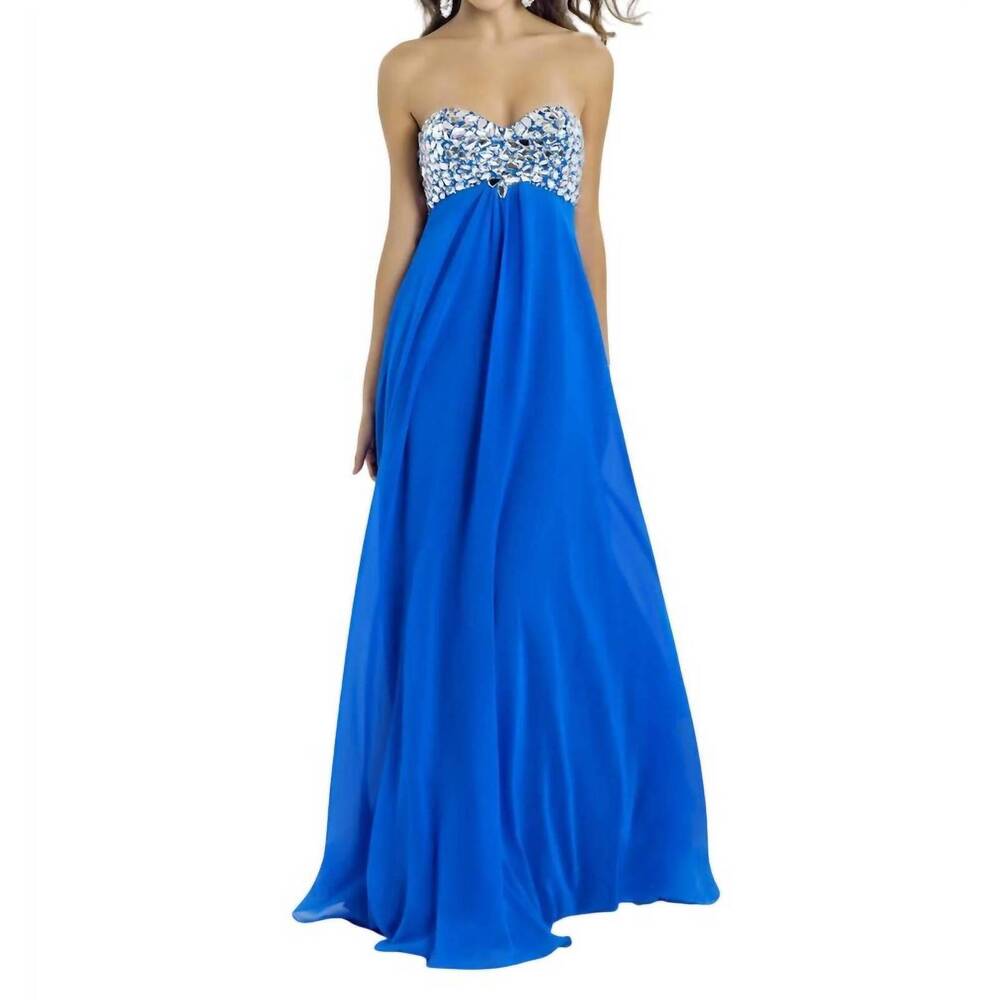 NEW BLUSH PROM stones and crystals flowy prom dress in cobalt